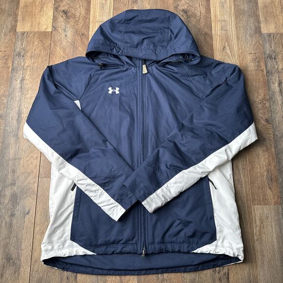Under‎ Armour Jacket Women's Large Blue Hooded Lined Breathable Athletic 4744 - Picture 1 of 15
